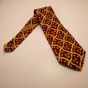 Vintage Valentino Made in Italy 1980s floral geometric maroon with gold silk tie